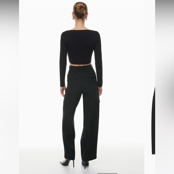 NWOT Aritzia Babaton Large Black Square Neck Sculpt Knit Cropped Longsleeve - Picture 4 of 10